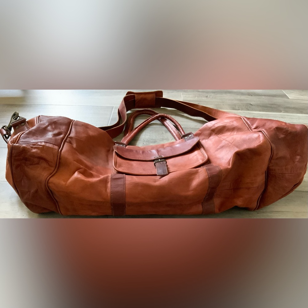 Classic Brown Leather Duffel Bag